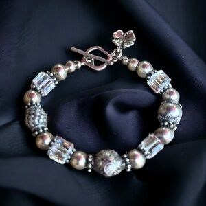925 silver bead and crystal cubes toggle bracelet